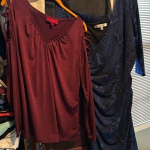 Womens Large Bundle 2 items. Blue JLo dress and Burgundy shirt worn once.